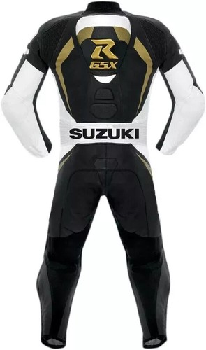 SUZUKI SUIT GSXR BLACK MOTOGP MOTORCYCLE SUIT COWHIDE LEATHER 1&2 PC ARMOUR SUIT - Picture 3 of 6
