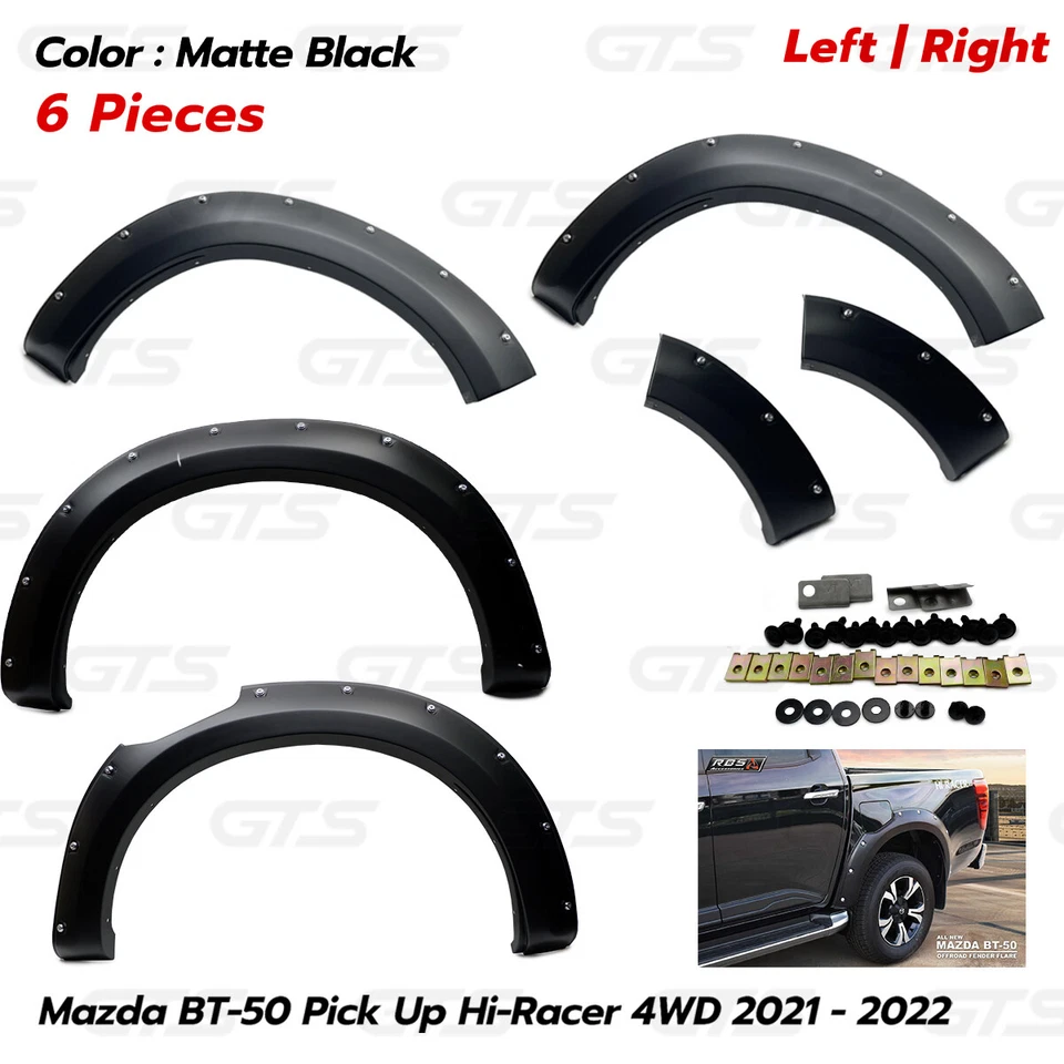6" Fender Flares Wheel Black Nuts Fits Mazda BT-50 Hi-Racer 4WD 2021 2022 - Imagem 3 de 4
