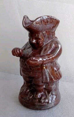 ANTIQUE ROCKINGHAM BENNINGTON DARK BROWN GLAZED REDWARE POTTERY TOBY ...