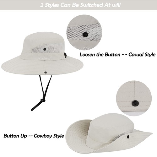 Women's Outdoor UV-Protection-Foldable Sun-Hats Mesh Wide-Brim Beach Fishing ... - Picture 8 of 8