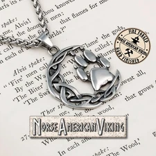 Viking Crescent Moon Wolf Paw Print Stainless Steel Pendant Necklace