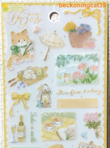 MIND WAVE Fuwa Girly Sticker Animal Cat Picnic Food Flower Kitten MADE IN JAPAN - Picture 2 of 3