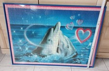 Puzzle " Delphine " 72x50 cm unter Glas und blauer Rahmen