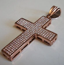 MEN'S STONE ROSE GOLD FINISH CROSS RELIGIOUS FASHION DRESSY PARTY HIP HOP CHARM
