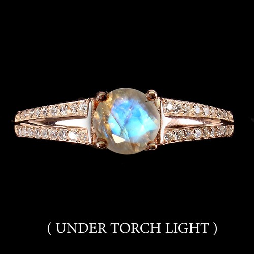 Unheated Round Moonstone 6mm Simulated Cz 925 Sterling Silver Ring Size 8 - Afbeelding 1 van 9