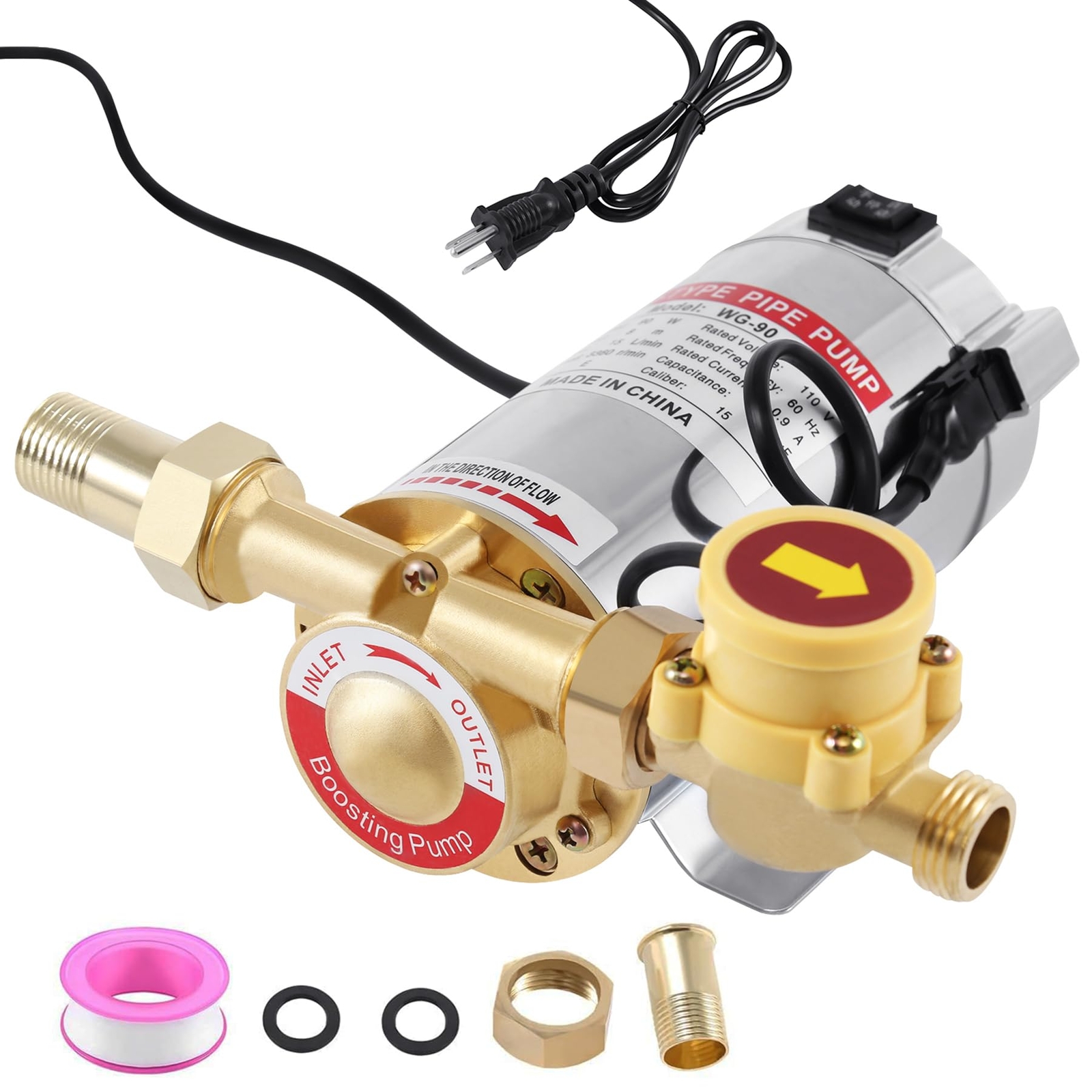 Samger Water Pressure Booster Pump, 110V 90W 243GPH 15PSI Home Water Pump wit...