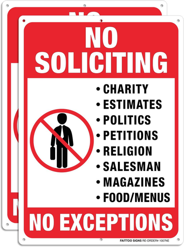 No Soliciting Sign for House, No Exception Metal Reflective Warning Sign 2 Pack, - Picture 11 of 12
