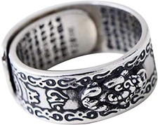 Feng Shui Pixiu Mantra Ring Buddhist Good Luck Amulet Size:Adjustable 7-9 