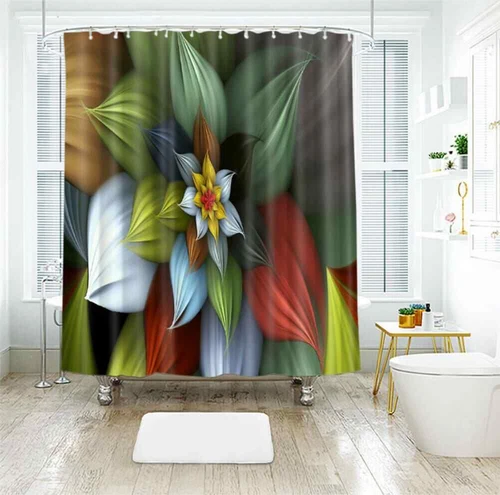 Hierarchical Flowers 3D Shower Curtain Polyester Bathroom Decor Waterproof - Picture 4 of 9