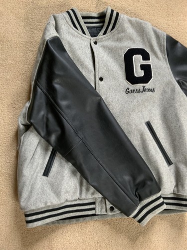 Guess Jeans Varsity Letterman Vintage Wool Flight Reversible Jacket Mint - Picture 6 of 13
