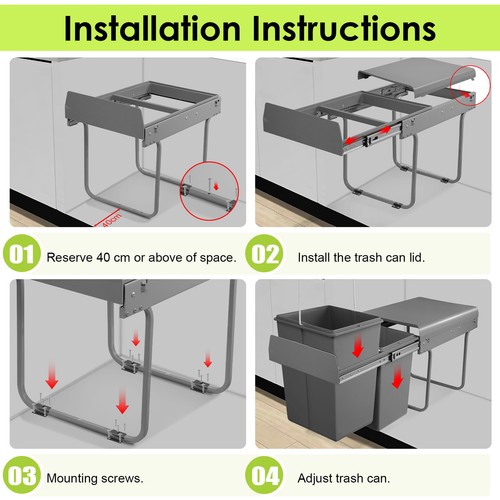 Einbaumülleimer Mülleimer Mülltrennsystem Abfalleimer Müllsystem ausziehbar 40L - Bild 6 von 12