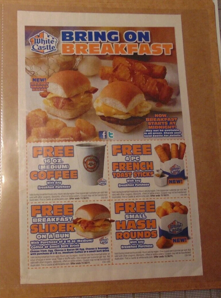 White Castle Restaurant Magazine Print Ad Breakfast COUPONS Paul Newman Dressing