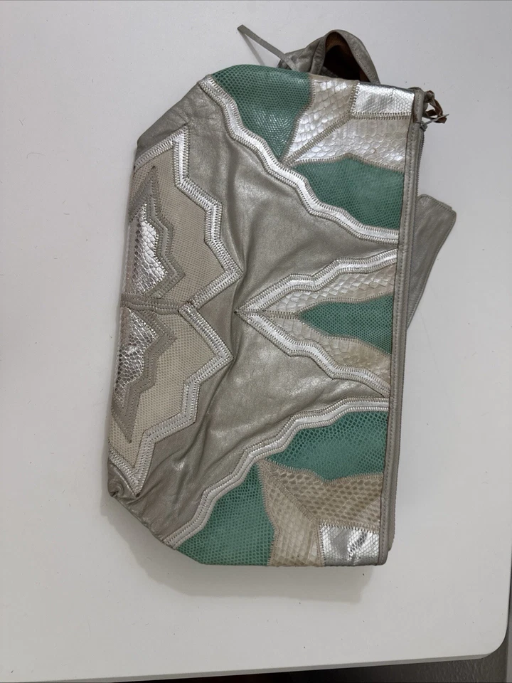 Cinturón y monedero de piel de serpiente vintage años 80 y 90 cuero plateado disco club 54 Foto 4 de 4