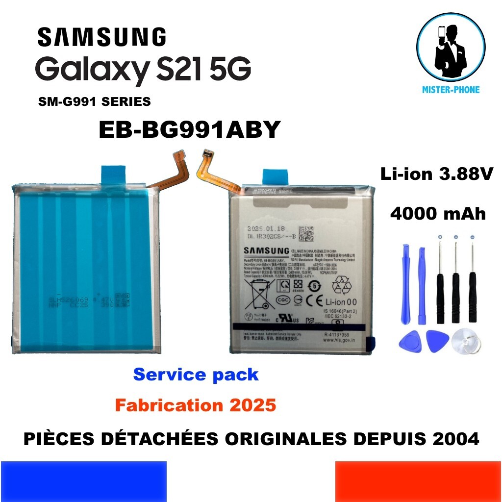 Batterie Galaxy S21 5G EB-BG991ABY avec capacité 4000mAh durable