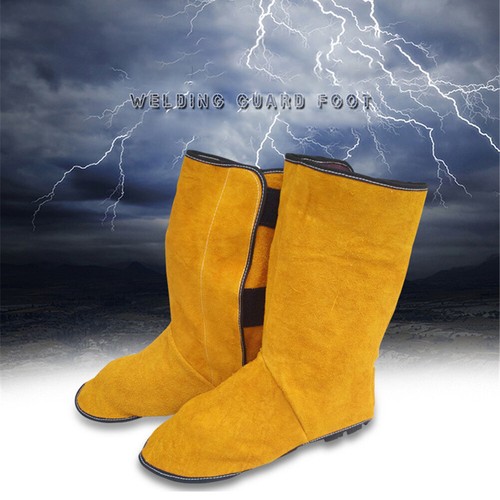 2 X Leather Long Shoes Boots Leather Welding Spats Fire Protection Shoes Foot - Picture 7 of 9