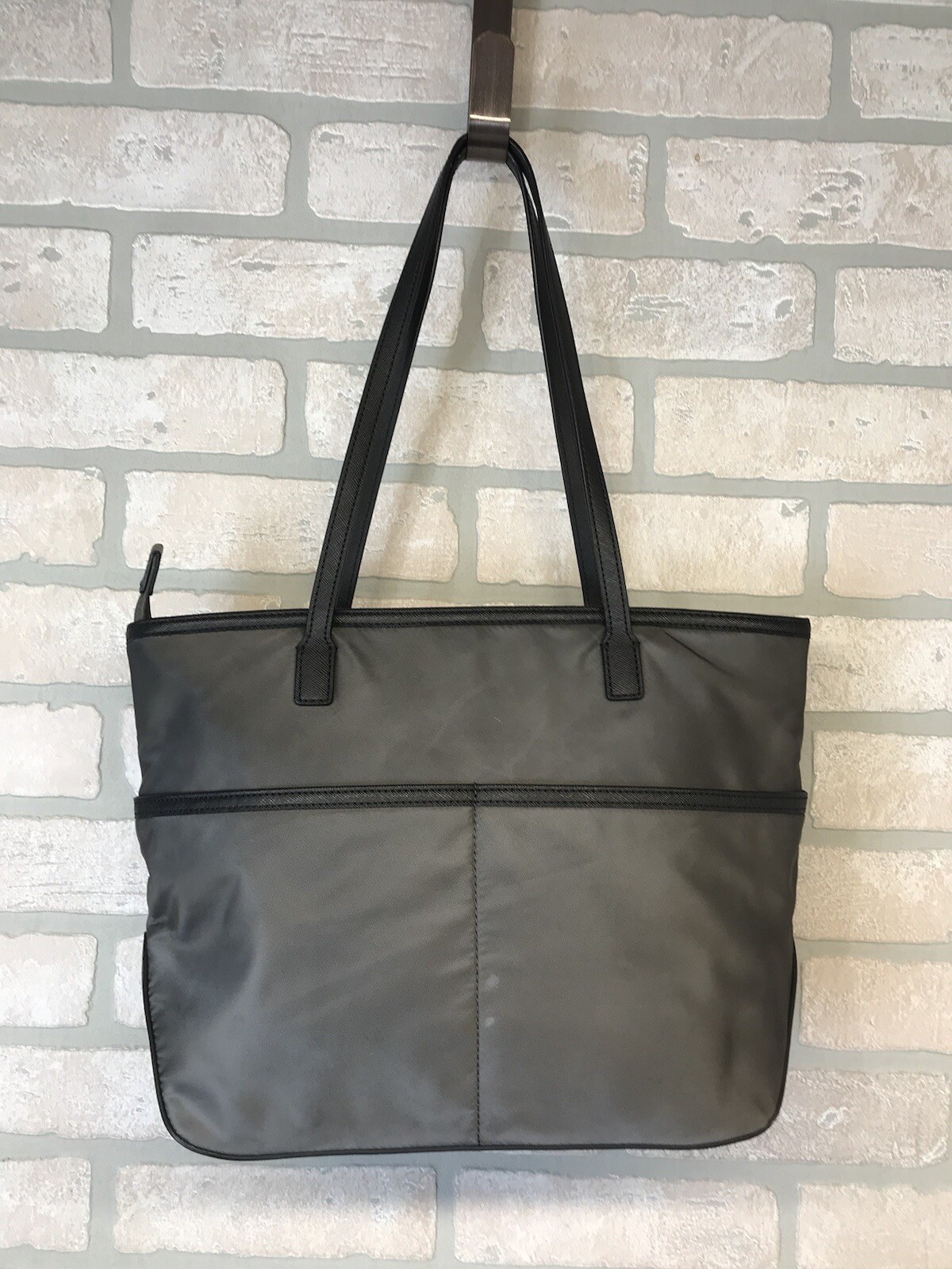 Michael Kors Handbag Gray Graphite Nylon Kempton Zip Top Travel Tote Bag Purse