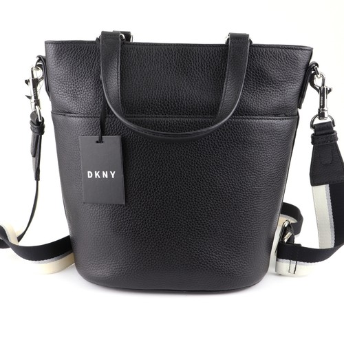 DKNY Jagger Leather Bucket Crossbody Purse / Shoulder Bag $228, Black / Silver - Picture 6 of 6