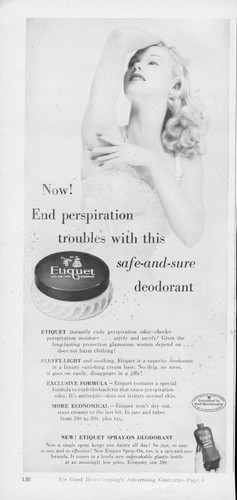 Vintage 1950s Black and White Magazine Advertisement Ad Etiguet Deodorant Woman
