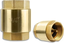 1-1/4" In-Line Check Valve, Brass Female Pipe Thread for Most Pumps, 200 psi