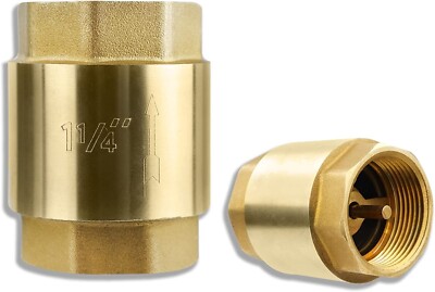 1-1/4'' In-Line Check Valve, Brass Female Pipe Thread for Most Pumps, 200 psi