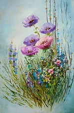 Floral Oil Painting Original Art  Flower Landscape Summer Blooming Meadow