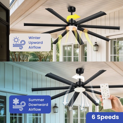 80" Large Ceiling Fan w/ Adjustable Light Remote Control Reversible 6 Speeds - Picture 3 of 11