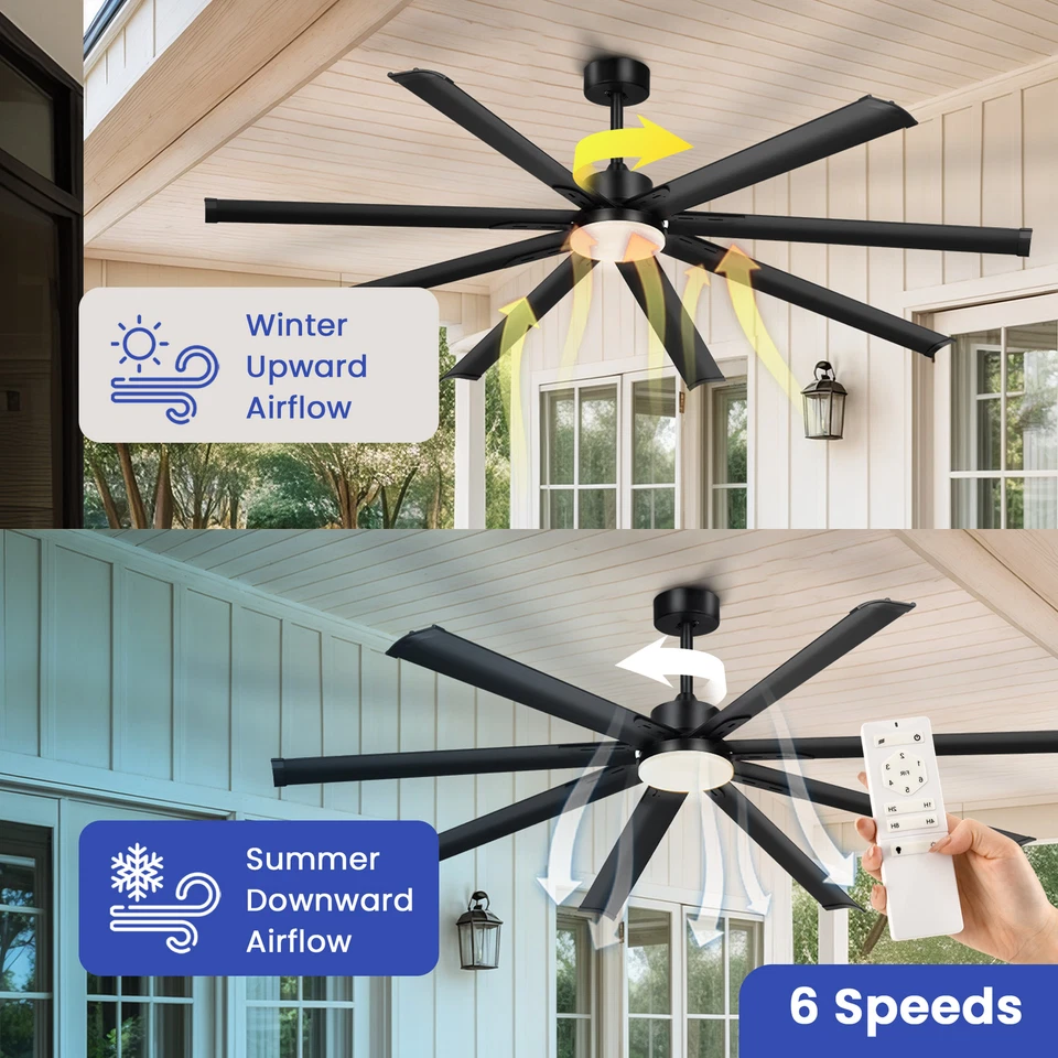 80" Commercial Ceiling Fan w/ Adjustable Light Remote Control Reversible Black - Image 4 of 4