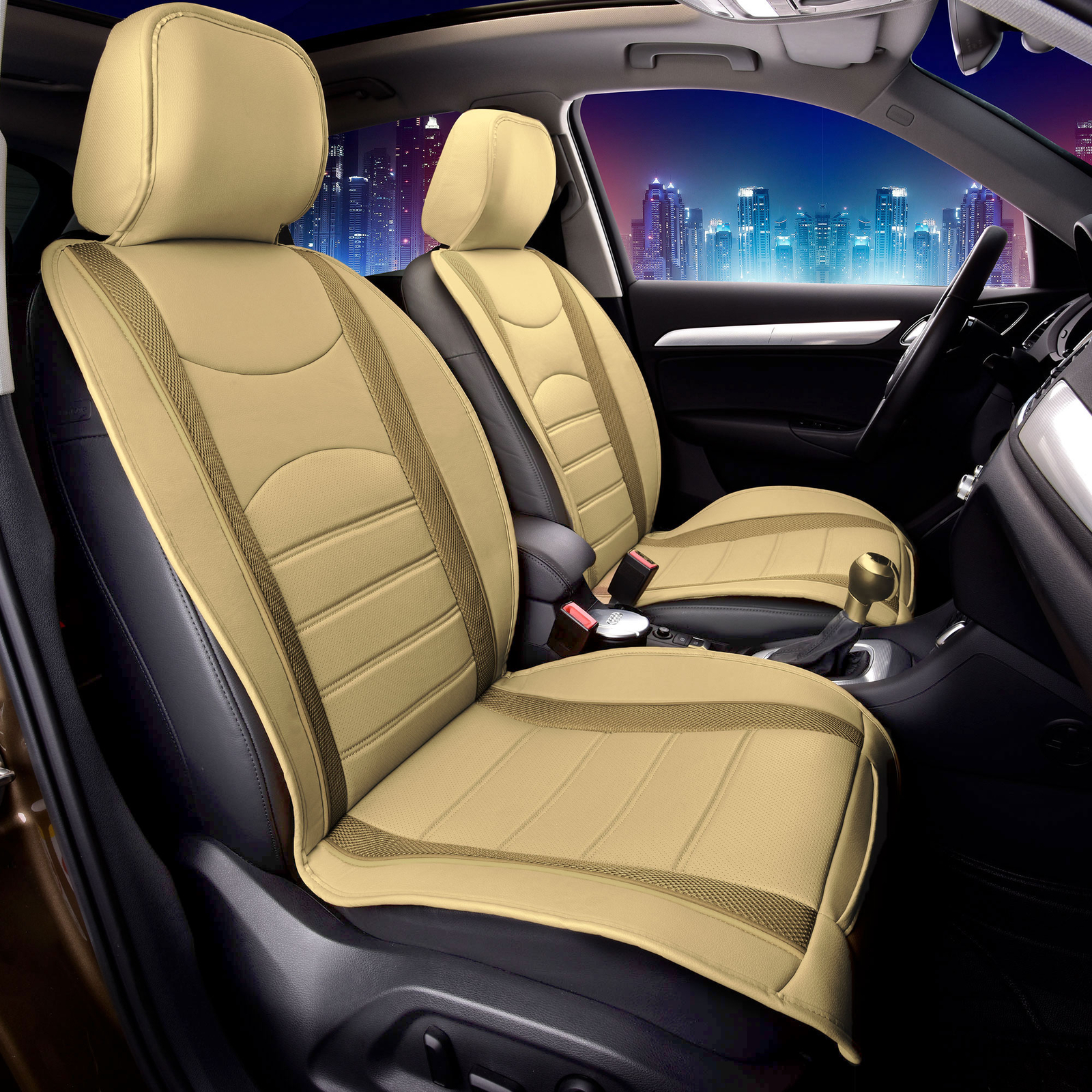 Universal Fit Perforated Faux Leather Cushion Seat Cover for Car - Front Set