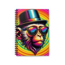Spiral Notebook Ruled Line Monkey with Sunglasses Psychedelic Design 1, Gift