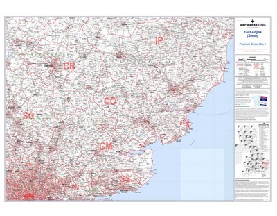 Postcode Sector Map 9 East Anglia (South) (Laminated) | eBay