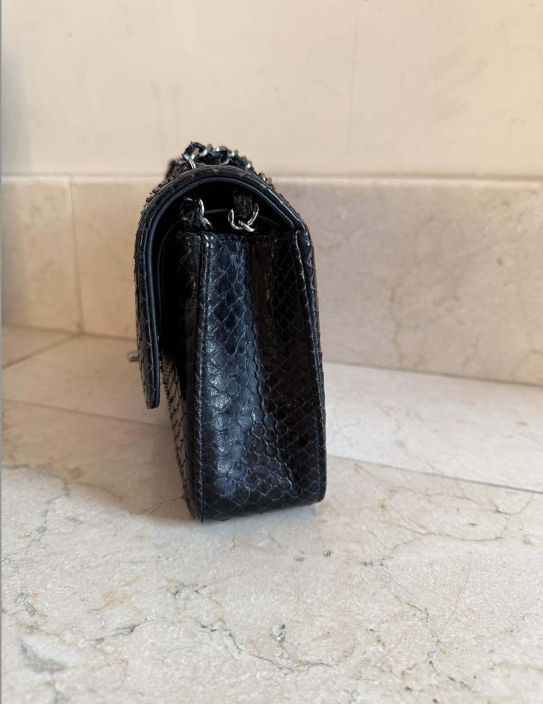 *RARE* Authentic Chanel Black Python Medium Class… - image 5