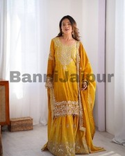 Yellow StylishSharara Suit Set With Dupatta, Heavy wedding Wear dress New Launch