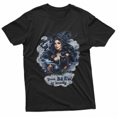 Gothic Witch Your Brew Is Ready Black Cat T-Shirt