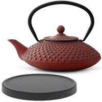 Teekanne 1250Ml Rot Gusseisen Teekannen Set Holz-Untersetzer Edelstahl Teefilter