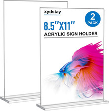 8.5 X 11 Acrylic Sign Holder 2 Pack, Vertical T Shape Clear Plastic Menu Holder,