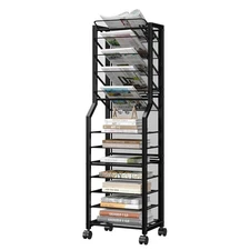 12 Tier Rolling File Cart,Desk File Organizer with Sliding Trays and Wetal Me...