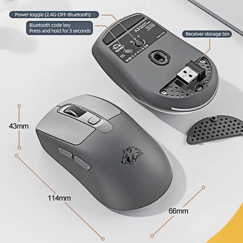 A3 Wireless Mouse Dual Mode Bluetooth/2.4G Silent Ergonomic Design for PC Laptop - Picture 5 of 9
