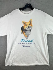 Humane Society T Shirt Womens Large White Lover Dog Corgi Graphic Friend Crew