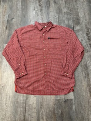 VTG North Face Button Up Shirt Long Sleeve Red Plaid LG Pocket Roll Sleeve B160