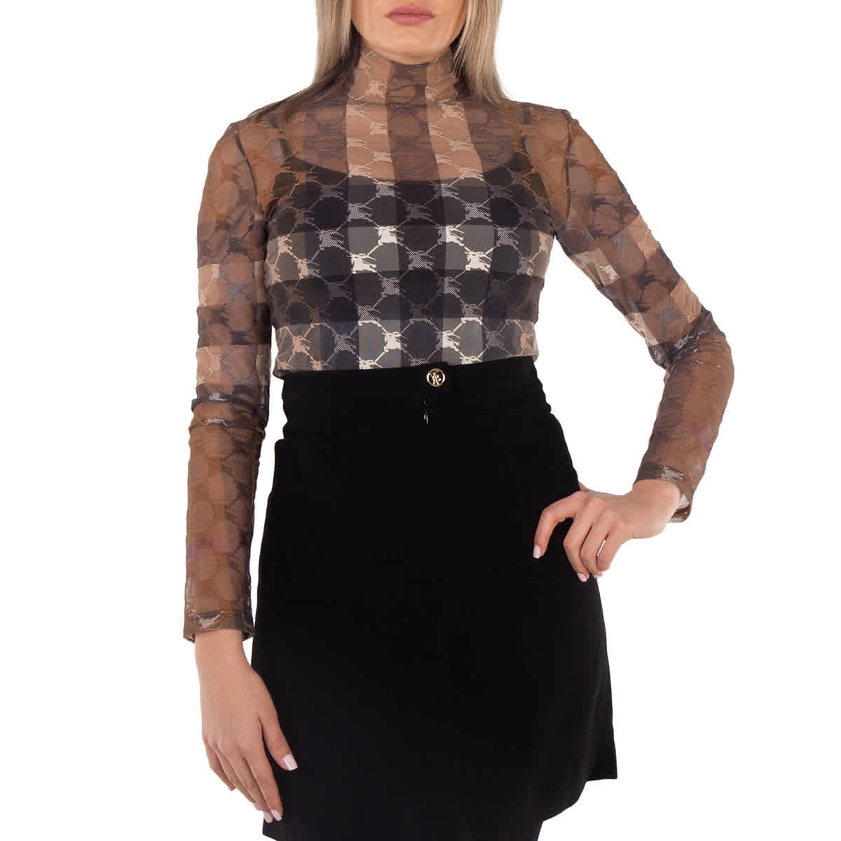 Body Burberry EKD Check elástico de tul cuello alto