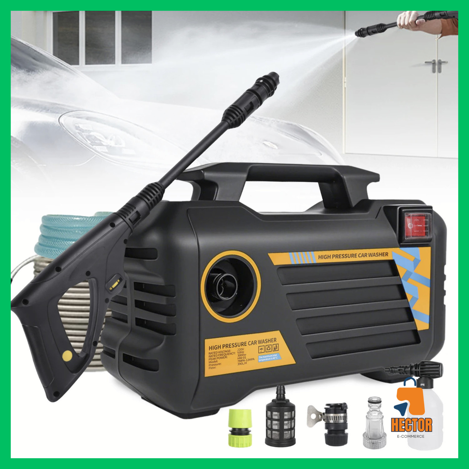 Nettoyeur haute pression 3000W portable pistolet lavage auto et moto