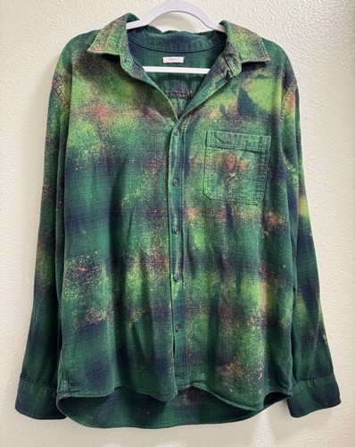 Untucked Plaid Button Down Flannel Shirt Long Sleeve Pocket Colorful Mens Large