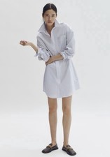 Stella McCartney Women’s M White/Blue Striped Mini Shirt Dress Button Front