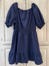 NWOT Gap Navy Blue Puff Sleeve Elastic Waist and Neckline Ruffle Dress Size XL