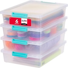 IRIS USA 6 Qt. Craft Storage Bins with Lids, 4-Pack, Made in USA , Clip Box
