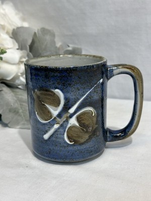 Blue Vintage Otagiri Style Japanese Speckled Stoneware Hand Painted Mug 4 