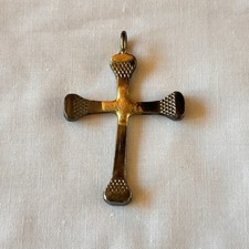 Vintage Gold Tone Nail Cross Pendant Necklace on Rope Chain — listing 6