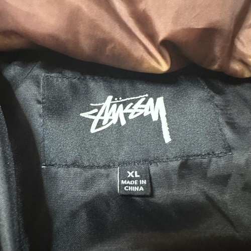 Stussy Puffer Jacket Mens XL Brown Orange Down Feather Full Zip Winter Coat - Picture 2 of 16