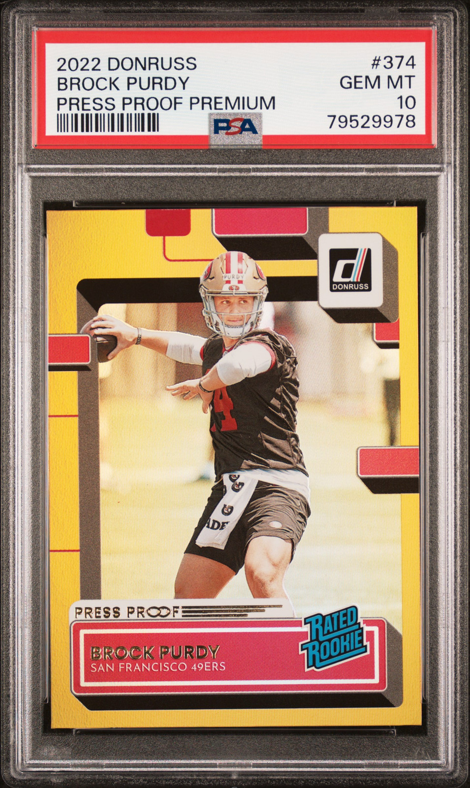 2022 Panini Donruss Brock Purdy Press Proof Premium #374 PSA 10