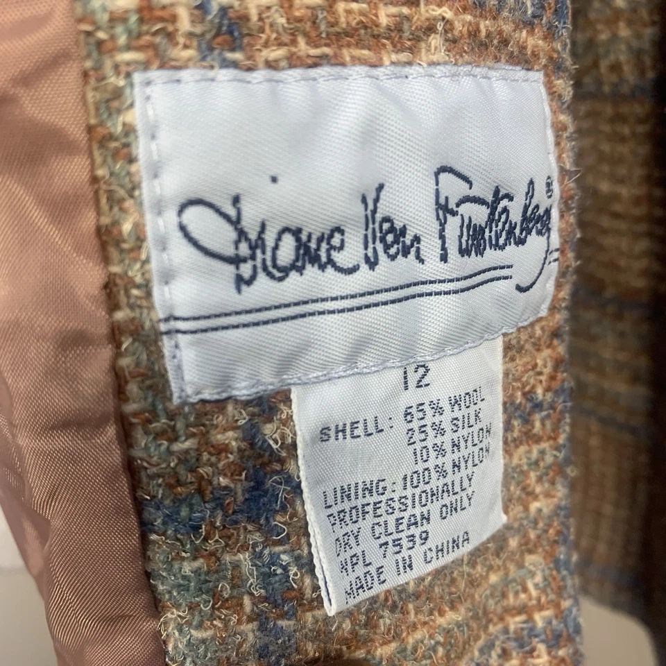 Chaqueta Blazer Mujer Vintage Años 80 90 Diane Von Furstenberg Cuadros Lana Seda 12 Foto 2 de 4